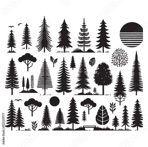 Forest set silhouette vector illustration 