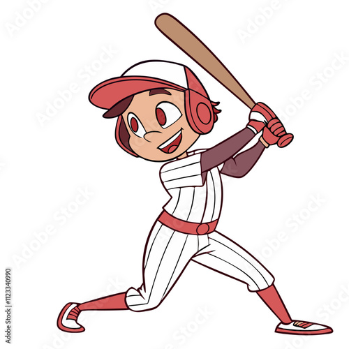Boy swings bat in baseball uniform during game on sunny day filled with excitement and focus