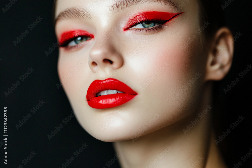 Fototapeta premium Bold makeup enhances model's features with striking colors