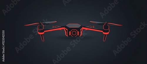 Clean and modern black and red drone logo in flat vector style, high-contrast line art on a dark backdrop. No shadows, ultra HD clarity.