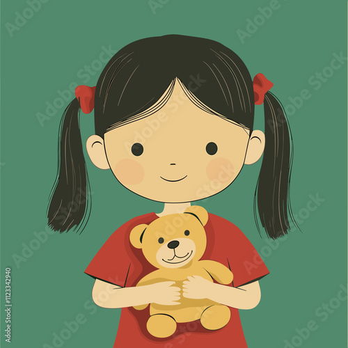Adorable Girl with Teddy Bear Illustration