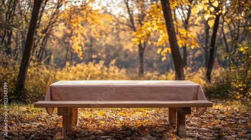 Serene Picnic Table Surrounded by Autumn Leaves