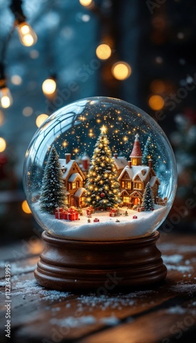 Magical Christmas Snow Globe With Illuminated Village and Festive Tree
