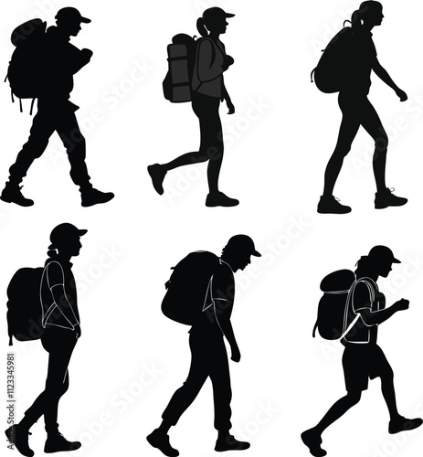 Hill Climber Tourist Vector silhouette set