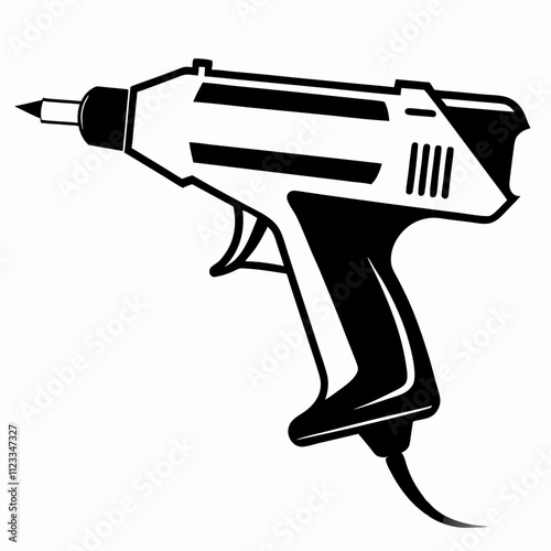 Silhouette illustration of a hot glue gun representing essential tools for crafting and DIY projects, isolated, copy space
