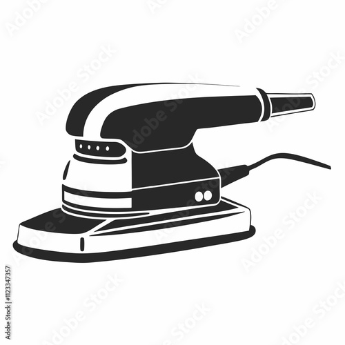 Silhouette illustration of an electric sander representing essential tools for woodworking and finishing, isolated, copy space
