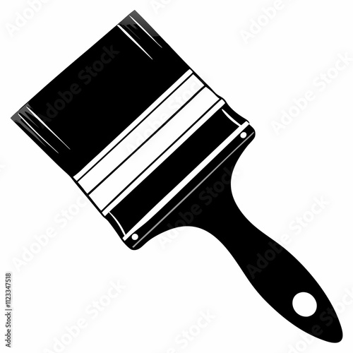 Silhouette illustration of a paintbrush representing essential tools for painting and renovation tasks, isolated, copy space