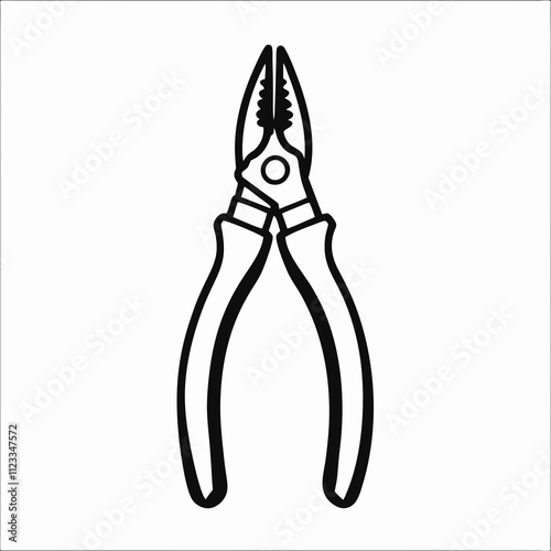Simple line drawing of gripping pliers on white background. Clean technical illustration of common hand tool. Workshop equipment.Concept: hardware store, repair service, tool manufacturer