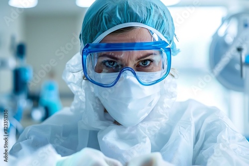 Intense Close Up of Skilled Surgeon s Unwavering Gaze Amidst Life Saving Medical Procedures in High Tech Operating Theater