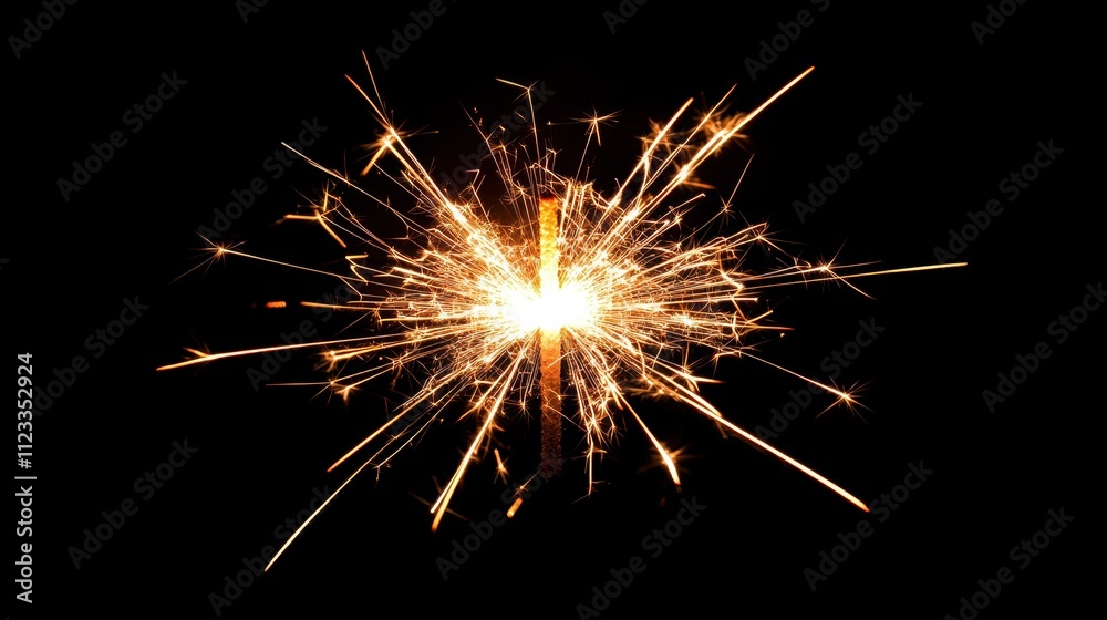 Fototapeta premium A radiant burst of golden glitter particles on a black background, symbolizing luxury, celebration, and festive joy.