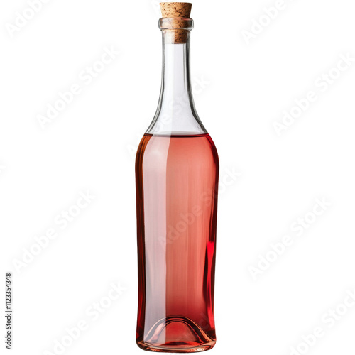 a tall, slender transparent jam bottle with a long neck and a cork sealed