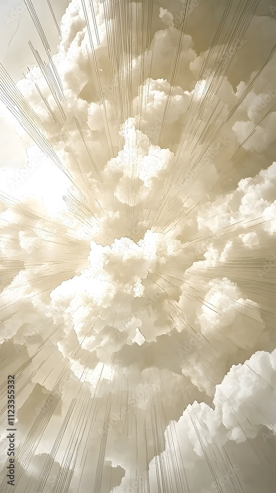 Fototapeta premium A dramatic view of radiant clouds bursting with light.