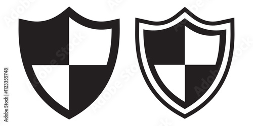 Security shield icons, security shields logotypes with check mark and padlock. Safety shield symbols. Vector illustration