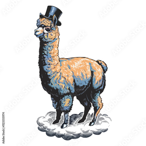 Cute Alpaca Standing Cartoon Vector Hat