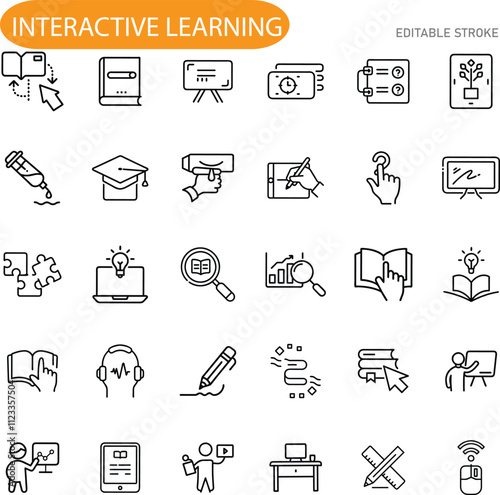 Interactive Learning Icons Education, Technology, and Knowledge Resources
