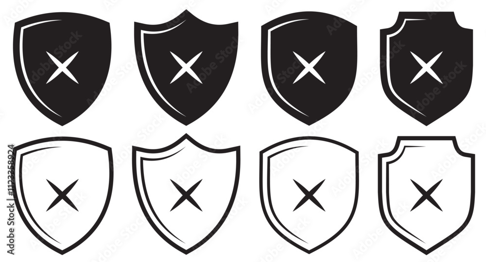 Shield with cross icon set Shield with cross icon set