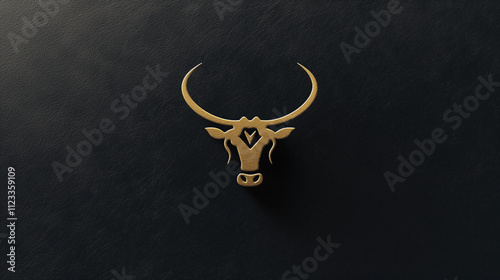 Golden Bull Head Logo Dark Background 3D Render