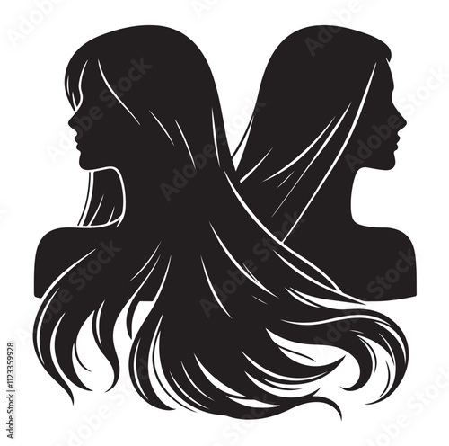 long hair woman silhouette vector illustration
