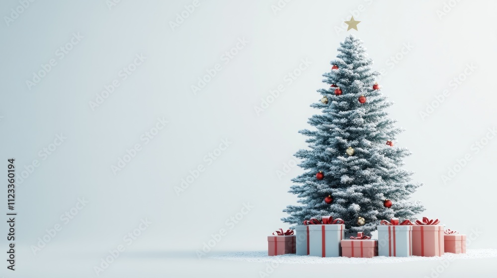 Fototapeta premium Snowy Christmas Tree with Presents