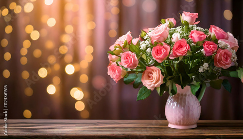 Colorful Roses and Delicate Backdrop of Lights photo