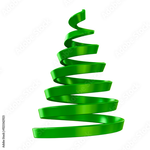 Green Spiral Christmas Tree in 3D Render with transparent background