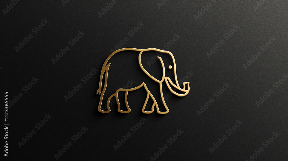Obraz premium Golden Outline Elephant on Black Background Minimalist Animal Design