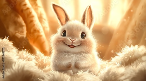 Cute Happy Fluffy Bunny in a Joyful Pose photo