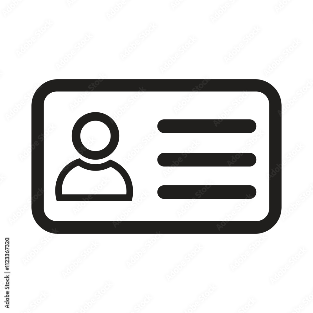 ID card icon. driver license, staff identification card symbol for website, banner and graphic design element. isolated on white background ID card icon. driver license, staff identification card symbol for website, banner and graphic design element. isolated on white background