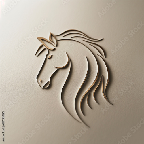 Elegant Gold Horse Head Logo 3D Carved Design Beige Background