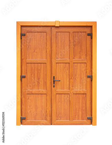 Obraz na płótnie Wooden entrance double door isolated on white background. w salonie