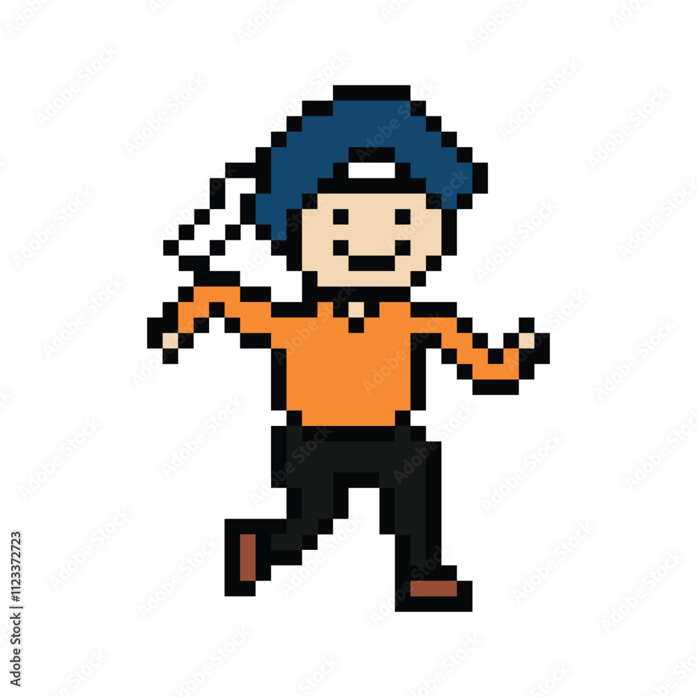 Obraz premium Cute pixel cartoon exercise run 8bit character man run or running jog cardio lifestyle for decoration life style 8 bit male boy jog marathon exercise png vector.