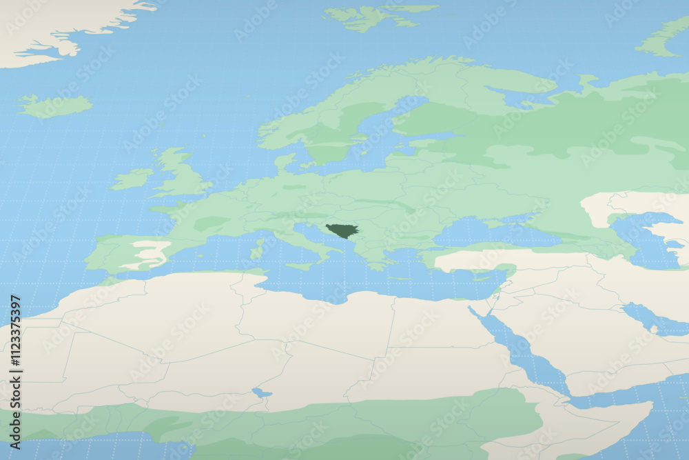 Obraz premium Bosnia and Herzegovina highlighted on a detailed map, geographic location of Bosnia and Herzegovina.