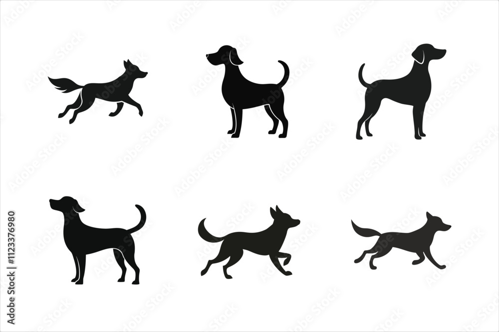 Fototapeta premium Playful Dog Running Silhouette Icon in Vector set