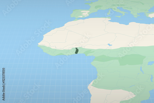 Togo highlighted on a detailed map, geographic location of Togo.