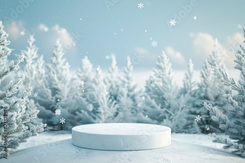 Detailed Image of SnowCovered Winter Concept Podium for Product Presentation