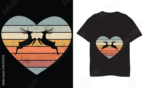 Wild hunting, hunter, deer retro heart I love deer t shirt design Free Vector