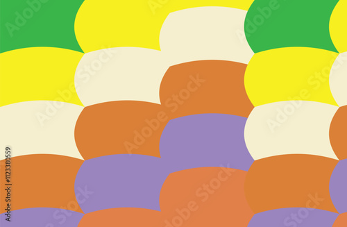 Seamless scales pattern. Japan traditional ethnic embroidery ornament. Repeated color scallops. Repeat scallop background.