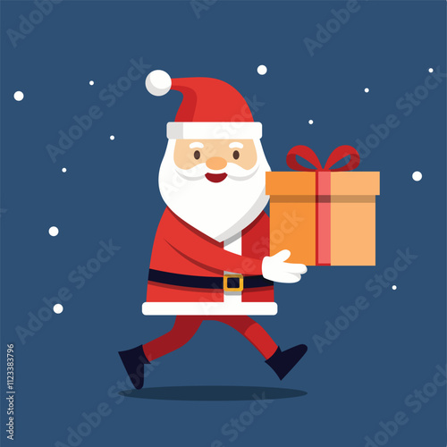 Cartoon Santa Claus Carrying a Christmas Gift, Vector Illustration