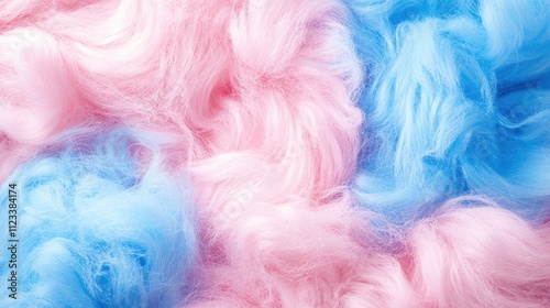 Fluffy eco fur background in baby pink and blue colours. Cotton candy wool abstract texture