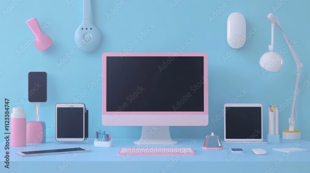 technology gadgets showcase flat design front view innovation theme animation colored pastel