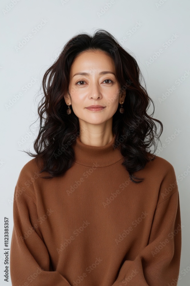 Confident middle-aged asian woman posing on white background Confident middle-aged asian woman posing on white background