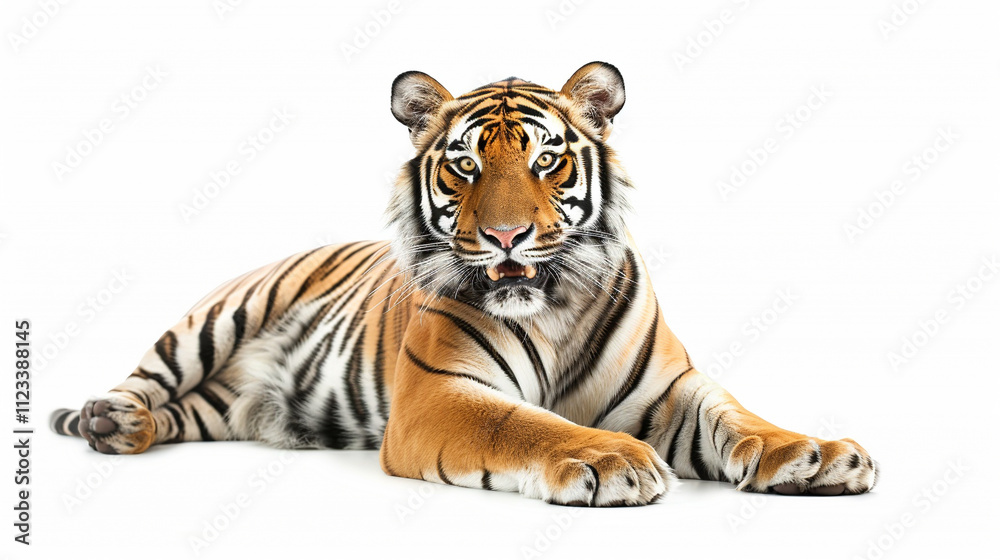 Obraz premium tiger roaring on an isolated white background, object focused, png, stock image, hd quality,