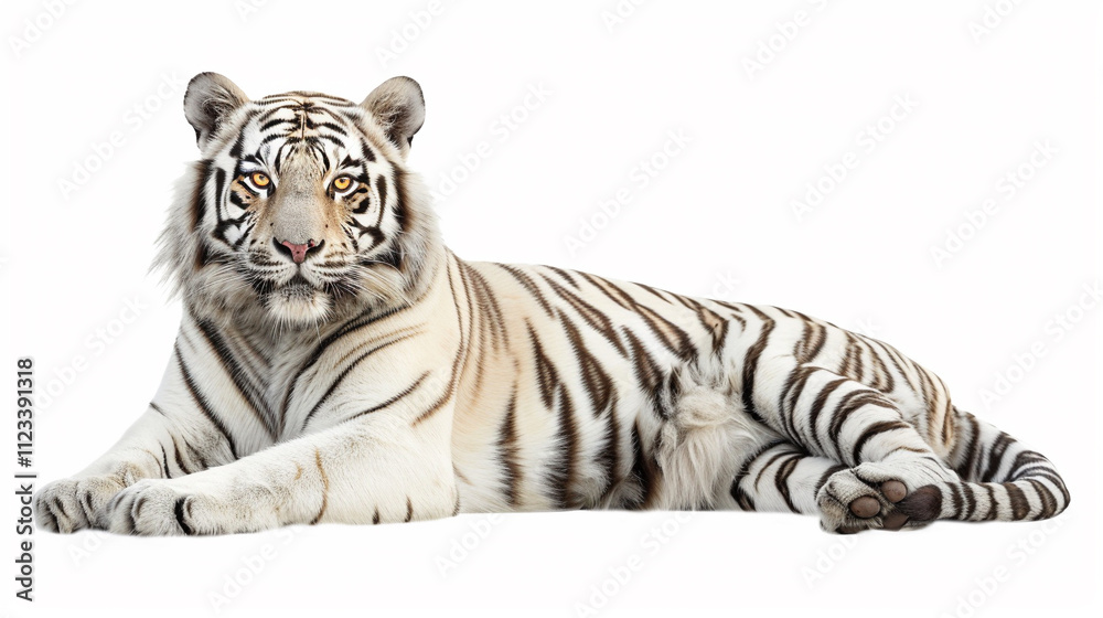 Obraz premium white bengal tiger on an isolated white background, object focused, png, stock image, hd quality