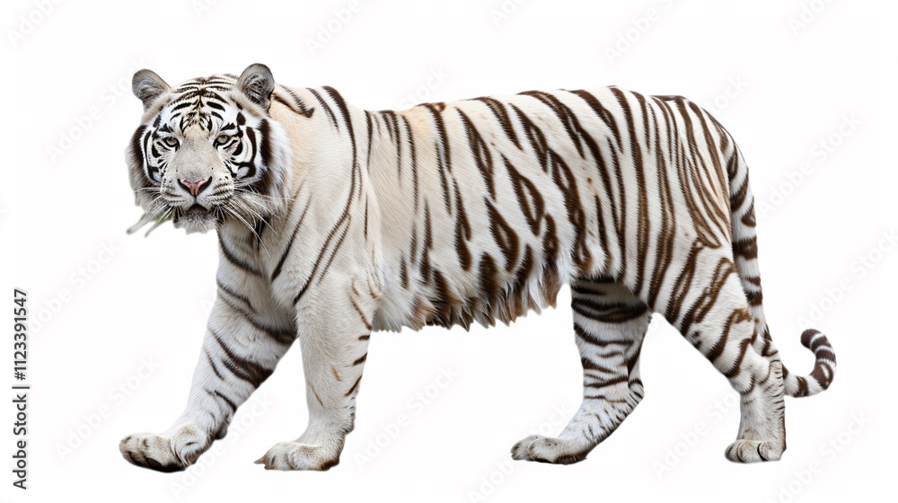 Fototapeta premium white bengal tiger on an isolated white background, object focused, png, stock image, hd quality