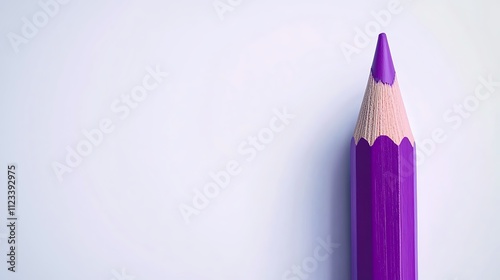 A purple pencil with a pointy tip is on a white background