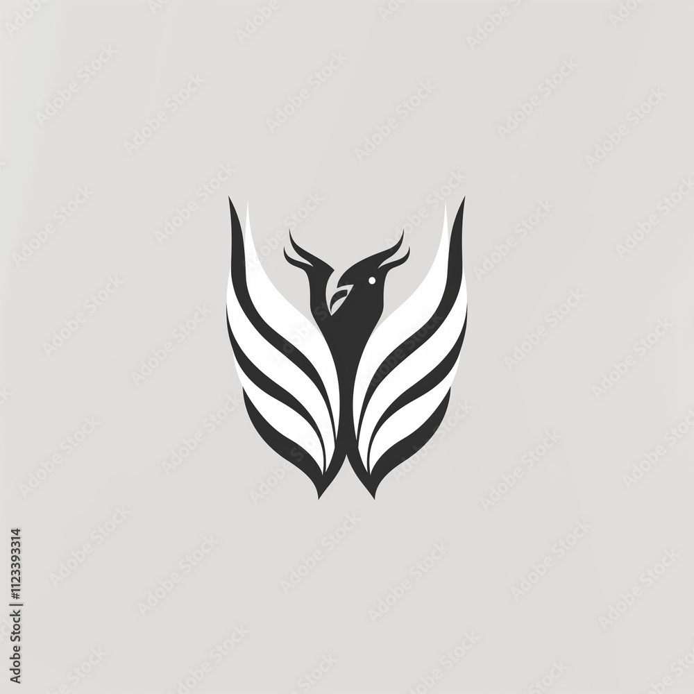 Obraz premium Stylized Black and White Phoenix Bird Logo Design