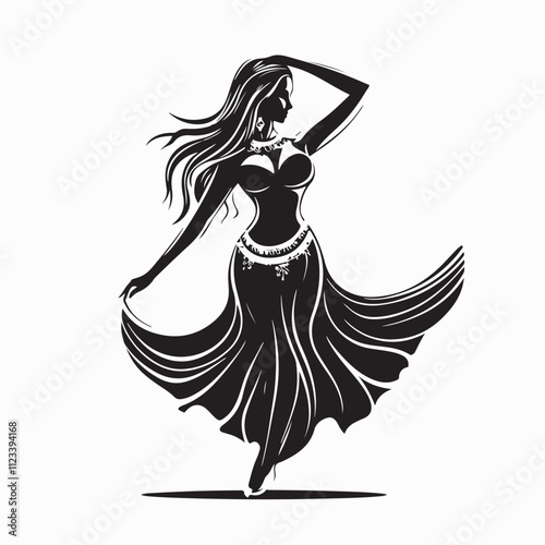 Belly Dancers Vector Images. Silhouette Beautiful Belly Dancer Graphic Drawing Vector on white background.