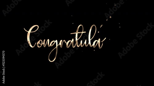 Congratulations Lettering Text Animation golden shiny color. Congratulations Title animation, alpha channel or transparent background