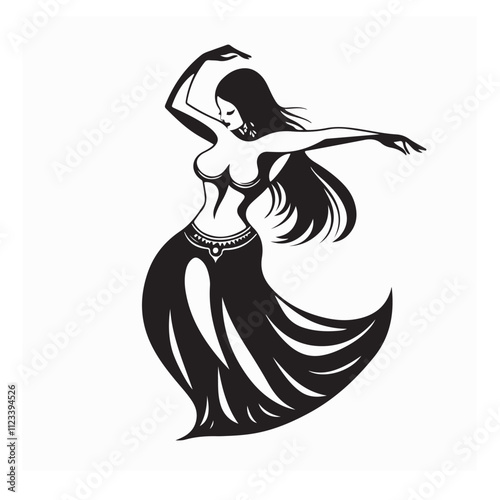 Belly Dancers Vector Images. Silhouette Beautiful Belly Dancer Graphic Drawing Vector on white background.