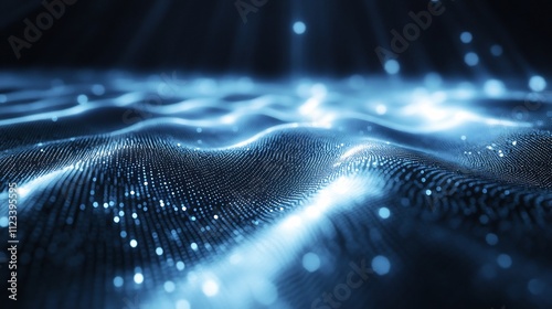 Abstract Blue Digital Wave Background, Futuristic Technology Concept